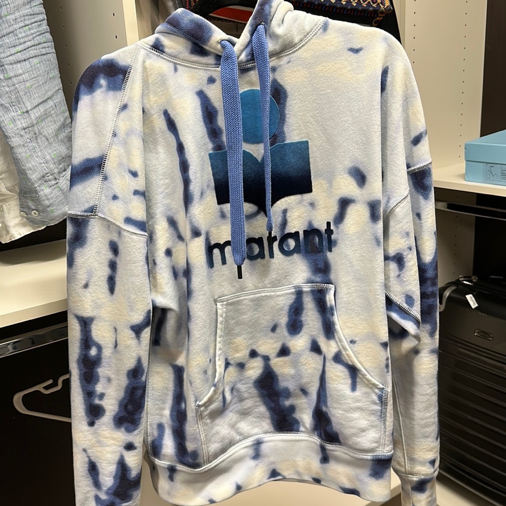 Isabel Marant Blue and White Tie-Dye Logo Hoodie
